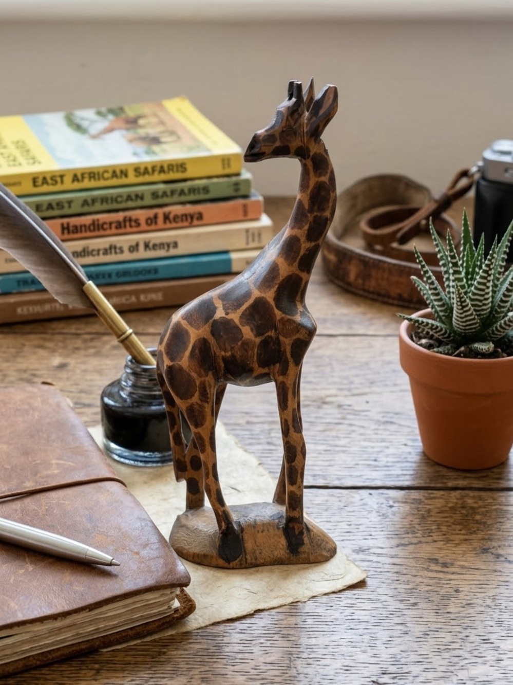 Handcrafted Wooden Giraffe Figurine - Brown